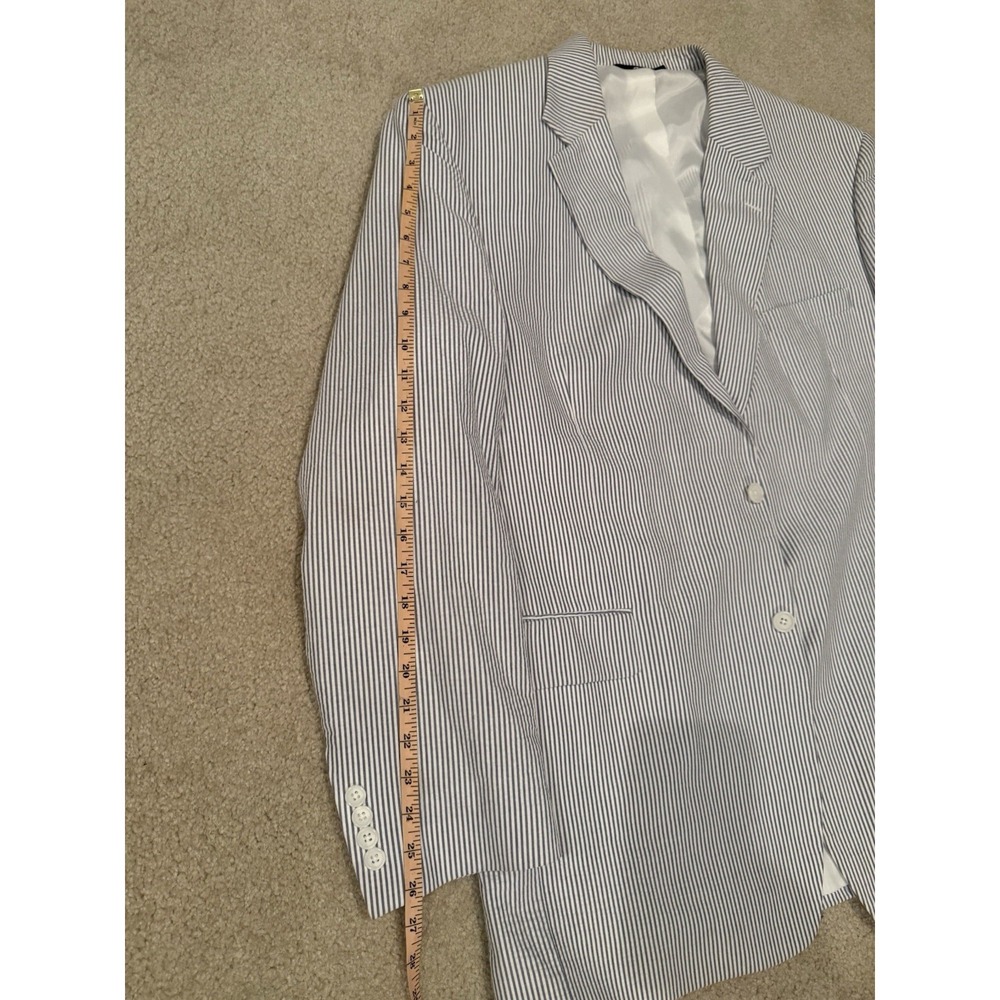 Jos A Bank Classic‎ Seersucker Blue White Pinstriped Cotton Suit 2 Pc Men's 46L - Picture 12 of 16